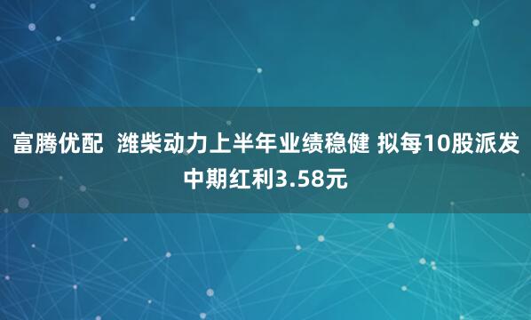 富腾优配  潍柴动力上半年业绩稳健 拟每10股派发中期红利3.58元